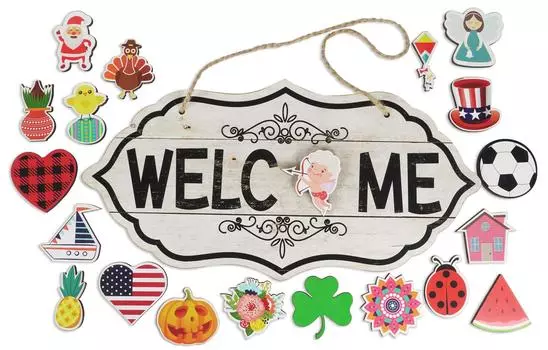 Inkdotpot Приветственный знак Украшения для входной двери Подвесные деревенские деревянные сезонные праздничные украшения Подарок на новосельеНастенный подвес 18 дюймов