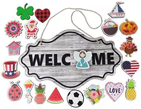 Inkdotpot Приветственный знак Украшения для входной двери Подвесные деревенские деревянные сезонные праздничные украшения Подарок на новосельеНастенный подвес 17 дюймов