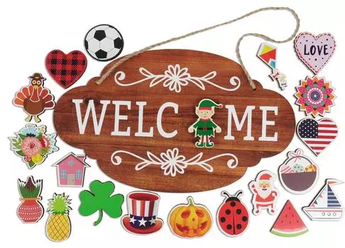 Inkdotpot Приветственный Знак Украшения Входной Двери Подвесные Деревенские Деревянные Сезонные Праздничные Украшения Настенные 17 Дюймы