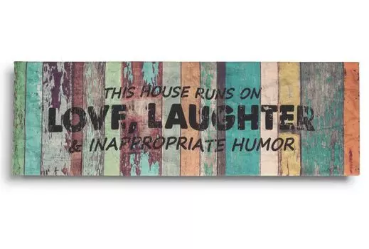 Inkdotpot Растянутый Холст Цитаты Настенный Художественный Декор, Этот Дом Работает На Любви, Смехе и Неуместном Юморе Настенный Декор-twoRustic Wall Art Sign Small Size: 6 x 17 inches разноцветный