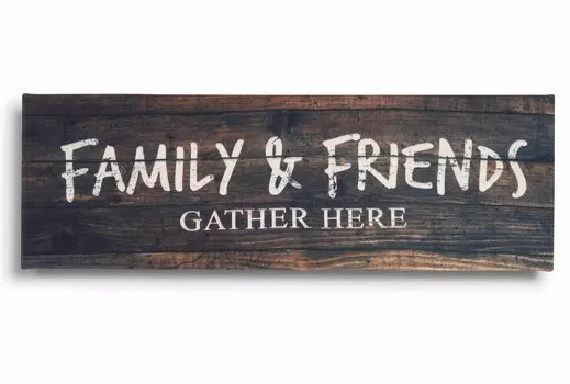 Inkdotpot Растянутый Холст Цитаты Настенный художественный декор, Семья и друзья собираются здесь Настенный декор-twoRustic Wall Art Sign Small Size: 6 x 17 inches фиолетовый