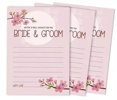 Inkdotpot Set of 50 Advice and Well Wishes for The Bride and Groom, Floral Wedding Dcor, Guestbook Alternative Advice Cards 5x7 inches 5 x 7 Inches чёрный