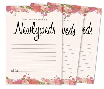 Inkdotpot Set of 50 Advice and Well Wishes for The Newlyweds, Floral Advice Cards for Bride and Groom, Guestbook Alternative 5x7 inches 5 x 7 Inches чёрный