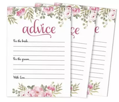 Inkdotpot Set of 50 Advice for The Bride & Groom Floral Advice Cards Wedding Activity Game, Guestbook Alternative 5x7 inches 5 x 7 Inches чёрный