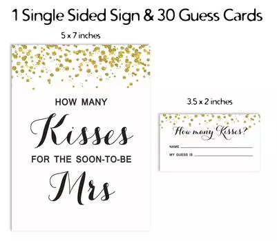 Inkdotpot Сколько поцелуев для будущей миссис Голд Конфетти Белая свадебная игра 1 Знак 30 3.5 x 2 Inches белый