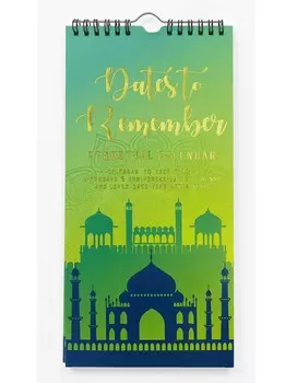 Inkdotpot Тадж-Махал Деревенский принт с золотой фольгой Вечный календарь Юбилей Специальное событие Напоминание Календарь Книга Журнал Канцелярские товары 11 x 5.4 Inches зелёный