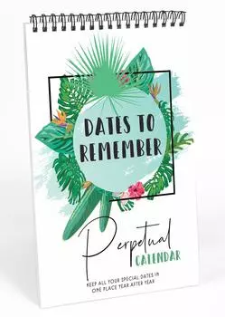 Inkdotpot Tropical Perpetual Calendar, важные даты, которые следует помнить - ежемесячный и ежедневный журнал 6x9 для особых дней 9 x 6 Inches белый