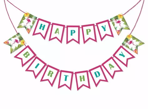 Inkdotpot украшения для дня рождения с днем рождения гирлянда для маленьких девочек тропический вымпел баннер розовый
