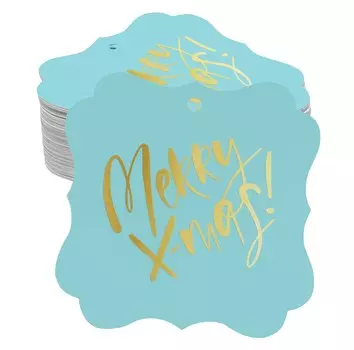 Inkdotpot Упаковка из 100 бумажных ярлыков в форме кронштейна из настоящей золотой фольги Merry X-Mas Christmas Favor Hang 50 Gold Foil Tags аква голубой