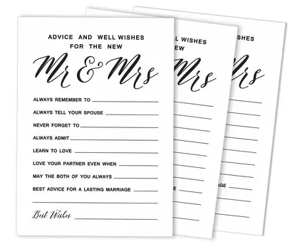 Inkdotpot Упаковка из 50 классических белых карточек с советами, советами и пожеланиями для жениха и невесты, свадебной игры «Мистер и миссис» размером 5x7 дюймов 5 x 7 Inches чёрный