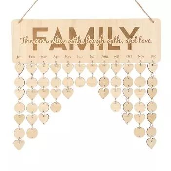 Inkdotpot Вечный настенный календарь Деревянный, запоминающиеся даты Настенный календарь на день рождения-декоративный трекер на день рождения Настенная табличка 16x4.7 коричневый