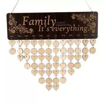 Inkdotpot Вечный настенный календарь Деревянный, запоминающиеся даты Настенный календарь на день рождения-декоративный трекер на день рождения Настенная табличка 16x4.7 коричневый