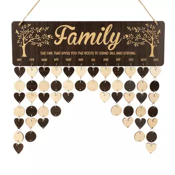 Inkdotpot Вечный настенный календарь Деревянный, запоминающиеся даты Настенный календарь на день рождения-декоративный трекер на день рождения Настенная табличка 16x4.7 коричневый