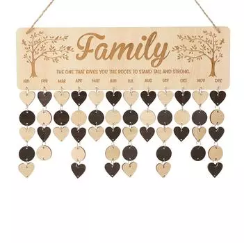 Inkdotpot Вечный настенный календарь Деревянный, запоминающиеся даты Настенный календарь на день рождения-декоративный трекер на день рождения Настенная табличка 16x4.7 коричневый