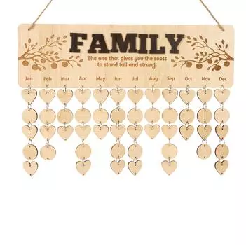 Inkdotpot Вечный настенный календарь Деревянный, запоминающиеся даты Настенный календарь на день рождения-декоративный трекер на день рождения Настенная табличка 16x4.7 коричневый