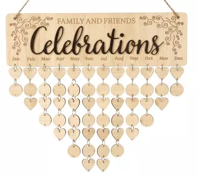 Inkdotpot Вечный настенный календарь Деревянный, запоминающиеся даты Настенный календарь на день рождения-декоративный трекер на день рождения Настенная табличка 16x4.7 коричневый