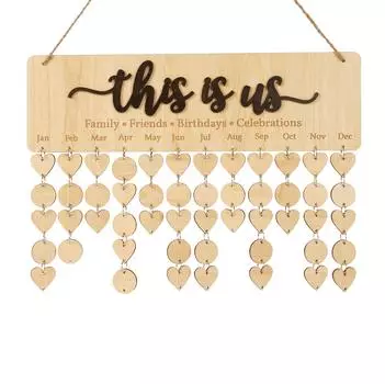 Inkdotpot Вечный настенный календарь Деревянный, запоминающиеся даты Настенный календарь на день рождения-декоративный трекер на день рождения Настенная табличка 16x4.7 коричневый