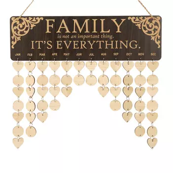 Inkdotpot Вечный настенный календарь Деревянный, запоминающиеся даты Настенный календарь на день рождения-декоративный трекер на день рождения Настенная табличка 16x4.7 коричневый