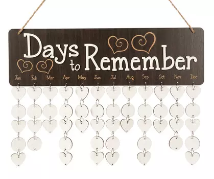 Inkdotpot Вечный настенный календарь Деревянный, запоминающиеся даты Настенный календарь на день рождения-декоративный трекер на день рождения Настенная табличка 16x4.7 коричневый