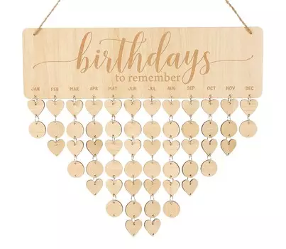 Inkdotpot Вечный настенный календарь Деревянный, запоминающиеся даты Настенный календарь на день рождения-декоративный трекер на день рождения Настенная табличка 16x4.7 коричневый