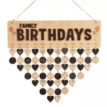 Inkdotpot Вечный настенный календарь Деревянный, запоминающиеся даты Настенный календарь на день рождения-декоративный трекер на день рождения Настенная табличка 16x4.7 коричневый
