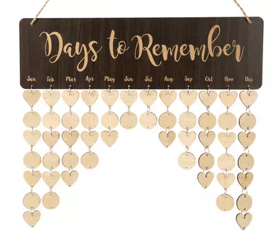 Inkdotpot Вечный настенный календарь Деревянный, запоминающиеся даты Настенный календарь на день рождения-декоративный трекер на день рождения Настенная табличка 16x4.7 коричневый