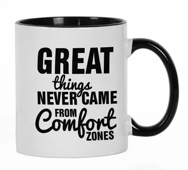 Inkdotpot Великие вещи никогда не происходили из зон комфорта Керамическая кофейная кружка на 11 унций Вдохновляющие цитаты Подарок для сотрудников, боссов, коллег 11oz чёрный