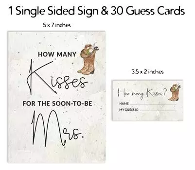 Inkdotpot White Cowgirl How Many Kisses For The Soon To Be Mrs Bridal Shower Game 1 Sign 30 3.5 x 2 Inches белый