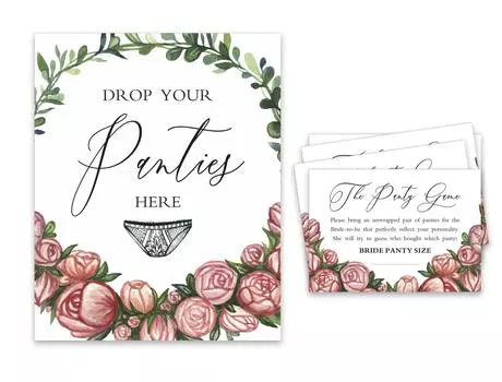 Inkdotpot White Drop Your Panties Девичник Игра в трусики Цветочный свадебный душ Игра 1 SignA 30 Размер 3.5 x 2.5 Inches белый