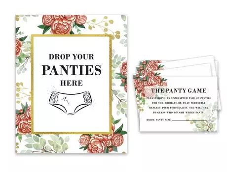 Inkdotpot White Drop Your Panties Девичник Игра в трусики Цветочный свадебный душ Игра 1 SignA 30 Размер 3.5 x 2.5 Inches белый