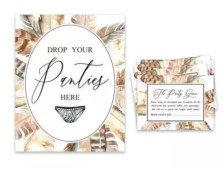 Inkdotpot White Drop Your Panties Девичник Игра в трусики Перья Свадебный душ Игра 1 SignA 30 Размер 3.5 x 2.5 Inches белый