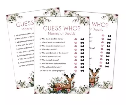 Inkdotpot Who Said it Game Mommy Or Daddy 50 Sheet Fun Baby Shower Game Gender Neutral Floral & Deer Animal Party Supply 5 x 7 Inches белый