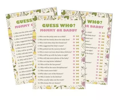 Inkdotpot Who Said it Game Mommy Or Daddy 50 Sheet Fun Baby Shower Game Gender Neutral Floral Party Supply 5 x 7 Inches жёлтый