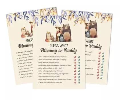Inkdotpot Who Said it Game Mommy Or Daddy 50 Sheet Fun Baby Shower Game Gender Neutral Leaves & Animals Party Supply 5 x 7 Inches белый
