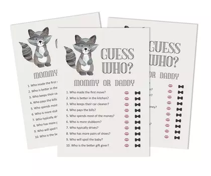 Inkdotpot Who Said it Game Mommy Or Daddy 50 Sheet Fun Baby Shower Game Gender Neutral Raccoon Animal Party Supply 5 x 7 Inches белый