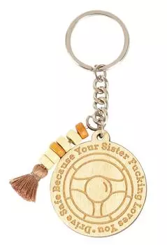 Inkdotpot Забавный брелок для ключей Безопасный привод, потому что ваша сестра Fcking Love You Брелок с деревянной гравировкой Забавный подарок для 4.1 Inches коричневый