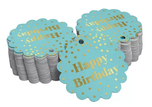 Inkdotpot Золотая фольга Бумажные бирки с днем рождения 100 шт. 50 Gold Foil Tags аква голубой