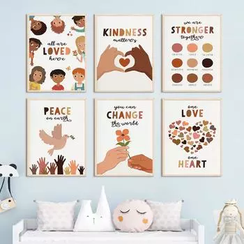 Инклюзивный класс Искусство Разнообразие Плакат Человеческое Равенство Принты Дети Настенная Картина На Холсте Любимая Доброта Декор Класса Картины 21x30cm No Framed