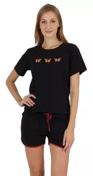 Inkmeso 2 шт. пижамный комплект с принтом для женских шорт для сна с бабочкой X-Small чёрный