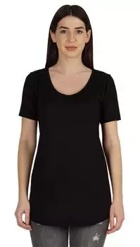 Inkmeso Basic U-образный вырез Летняя футболка с коротким рукавом Однотонная хлопковая футболка женская L чёрный