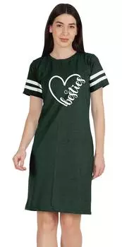 Inkmeso Besties Tunic Graphic T-Shirts Round Neck Dress Summer Short Sleeve L темно-зеленого