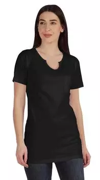 Inkmeso Длинный топ с вырезом на шее для женщин Базовая хлопковая футболка с леггинсами с карманами и нашивками 2XL чёрный