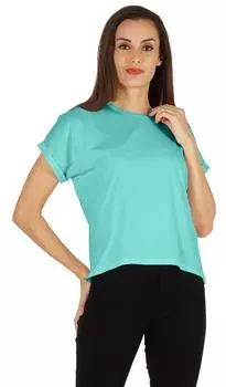 Inkmeso Футболка с круглым вырезом и открытыми плечами для женщин, повседневная, расслабляющая, летняя 3XL аква голубой