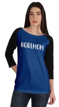 Inkmeso #Girl MomTshirt Топы для женщин Хлопковая рубашка с рукавом реглан для матери L синий