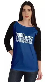 Inkmeso Good Vibes Only Inspirational Tshirt Tops For Women Casual Graphic L синий