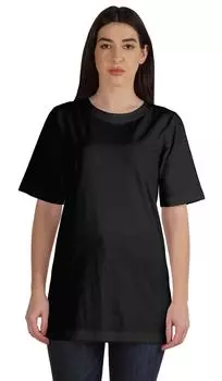 Inkmeso Круглый Вырез Базовая Хлопковая Футболка Для Женщин Свободная Посадка Повседневная Длинная Футболка Для Тренировок 2XL чёрный