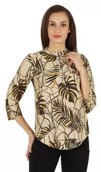 Inkmeso Модный повседневный топ с принтом для женщин с воротником-стойкой Свободная посадка Туника 3XL мятный