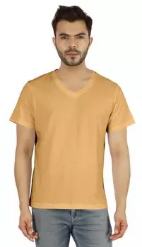 Inkmeso Мужская базовая футболка с v-образным вырезом и коротким рукавом, однотонная хлопковая футболка стандартного кроя 3XL бежевый
