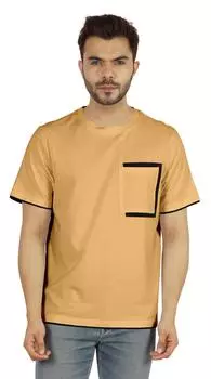 Inkmeso Мужские футболки с круглым вырезом Повседневные базовые рубашки с коротким рукавом с накладным карманом 3XL бежевый