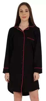 Inkmeso однотонная ночная рубашка из джерси для женщин с длинным рукавом на пуговицах пижама для отдыха 3X-Large чёрный